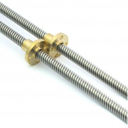 Husillo trapezoidal díametro 8mm T8x8 Longitud 300mm / 350mm / 400mm / 500mm / 600mm con tuerca de cobre o POM