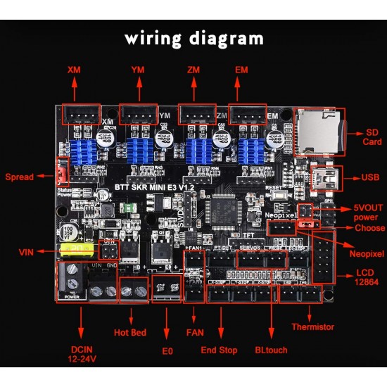 SKR Mini E3 V1.2 Placa para Impresora 3D de 32 bits ARM con controladores TMC2209 UART