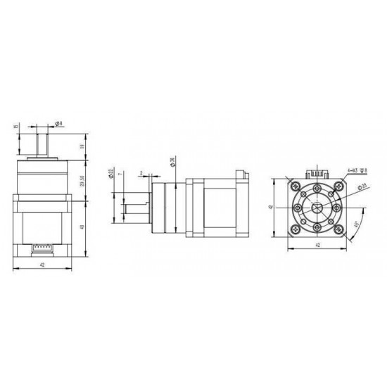 Nema17 - 17HS4401S-PG518 - Motor paso a paso con engranaje planetario 5.18:1